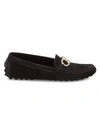 Ferragamo Women's Berra Reversible Gancini Suede Drivers In Nero