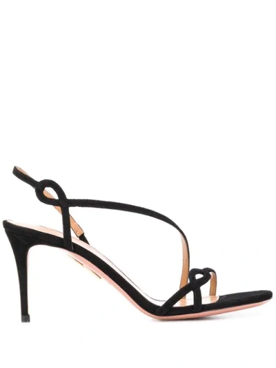 Aquazzura Serpentine 75 Suede Sandals In Black