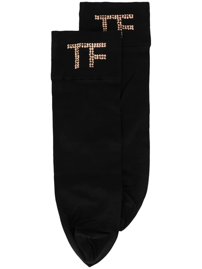 Tom Ford Gem-embellished Logo Socks In Black