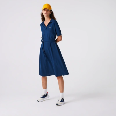 Lacoste Women's V-neck Fitted Flowy Piqué Polo Dress In Blue