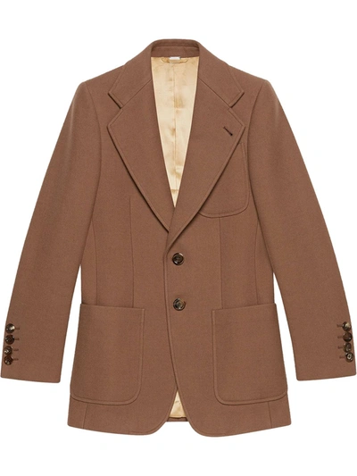 Gucci Slim-fit Buttoned Blazer Jacket In Braun