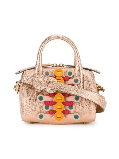 Anya Hindmarch Vere Mini Laser-cut Appliquéd Metallic Textured-leather Tote In Salmon