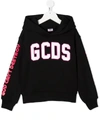 Gcds Kids' Rubberized Logo Cotton Sweatshirt Hoodie In Black