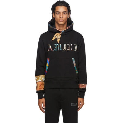 Amiri Scarf-trimmed Logo-print Loopback Cotton-jersey Hoodie In Black