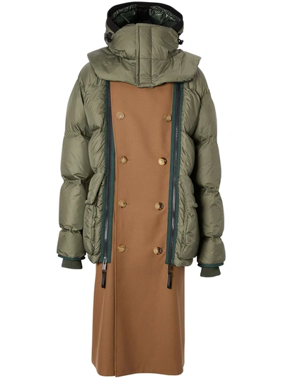Burberry Sleeveless Wool Trench Coat With Detachable Puffer In Green