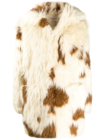 Zadig & Voltaire Fred Patterned Faux Fur Coat In Neutrals