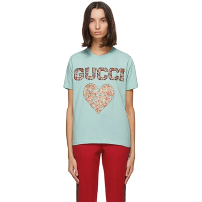 Gucci Blue Liberty London Edition Heart T-shirt In 3464 Sky