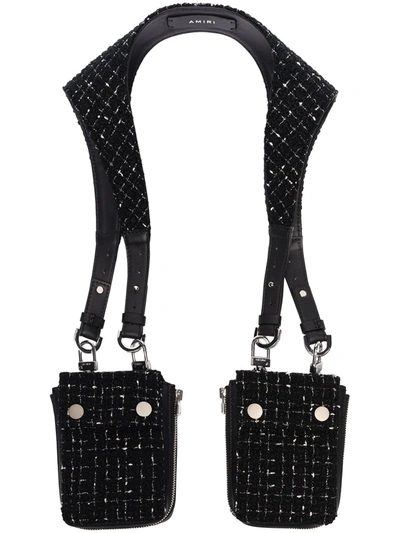 Amiri Leather-trimmed Tweed Harness Bags In Black