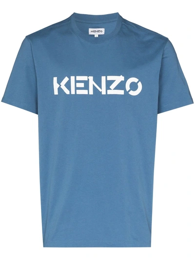 Kenzo Logo Print Cotton T-shirt In Blue