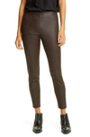 Vince Dark Brown Cropped Leather Leggings In Dark Olive