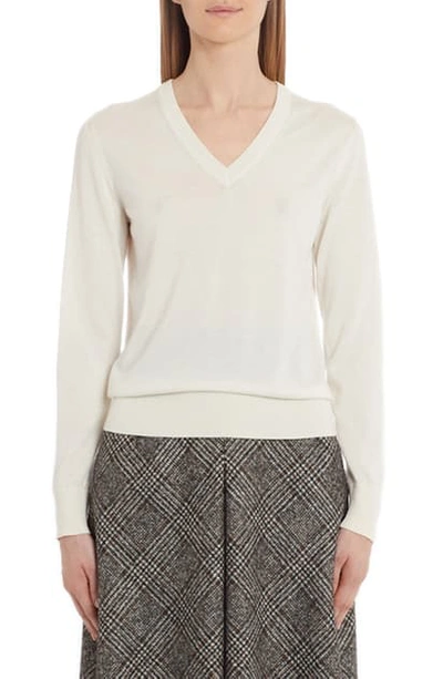 Dolce & Gabbana V-neck Cashmere & Silk Sweater In Ivory