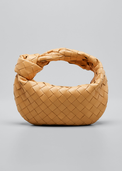 Bottega Veneta Jodie Mini Intrecciato Knot Hobo Bag In Almond/gold