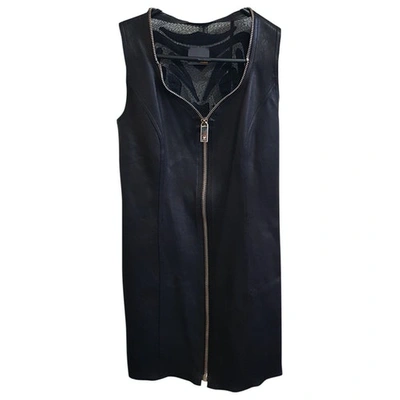 Pre-owned Fendi Leather Mid-length Dress In Black