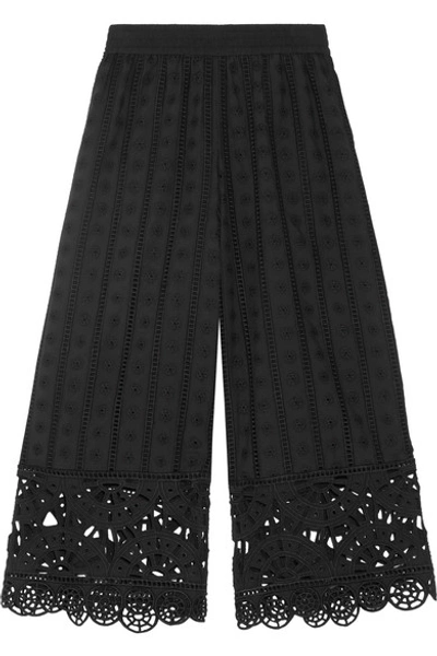 Opening Ceremony Woman Cropped Broderie Anglaise Cotton Wide-leg Pants Black