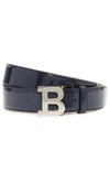 Bally B Buckle Patent Leather Belt In Ink