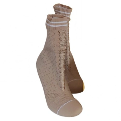 Pre-owned Fendi Beige Cloth Ankle Boots