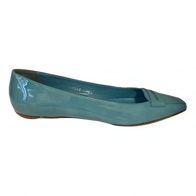 Pre-owned Ralph Lauren Patent Leather Ballet Flats In Turquoise