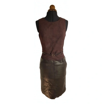 Pre-owned Paule Ka Leather Mid-length Dress In Burgundy