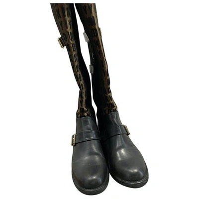 Pre-owned Dkny Leather Riding Boots In Brown
