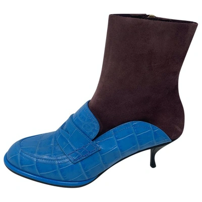Pre-owned Loewe Blue Leather Ankle Boots