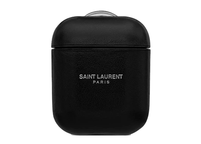 Pre-owned Saint Laurent  Airpods Case Smooth Leather Natural Black Grey