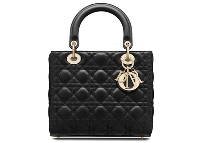 Pre-owned Dior Lady  Bag Cannage Lambskin Medium Black