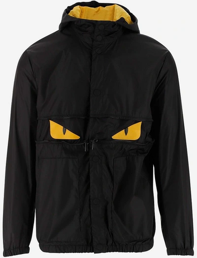 Fendi Hooded Techno Fabric Raincoat In Black