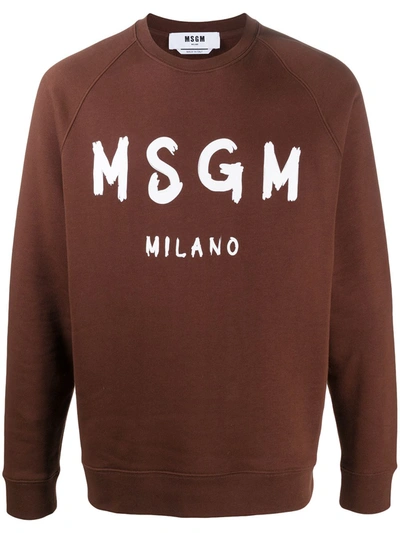Msgm Paint Brushed Logo Sweatshirt In Brown