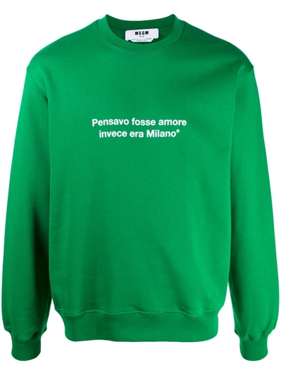 Msgm Slogan Print Sweatshirt In Green