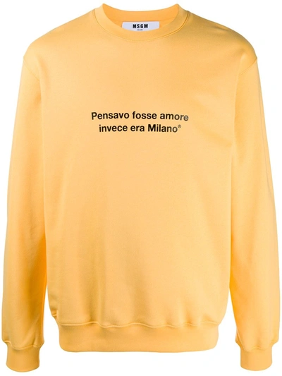 Msgm Slogan Print Sweatshirt In Yellow