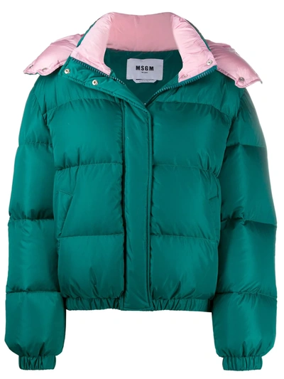 Msgm Short Puffer Jacket In Green