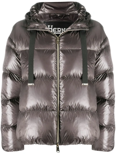Herno Metallic Quilted Puffer Jacket In Grey