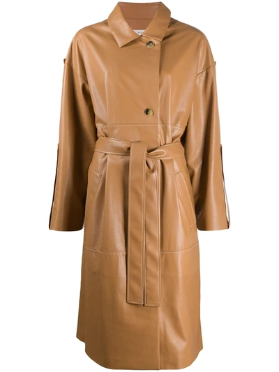 Aeron Faux Leather Trench Coat In Brown