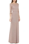 Js Collections Metallic Lace A-line Gown In Rose Gold