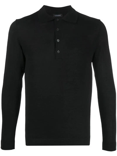 Cenere Gb Long Sleeved Knitted Polo Shirt In Black