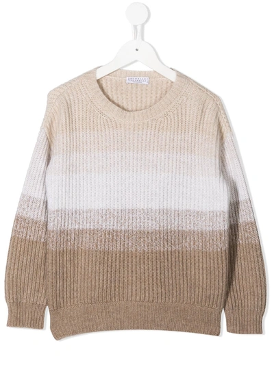 Brunello Cucinelli Teen Striped Cashmere Jumper In Neutrals