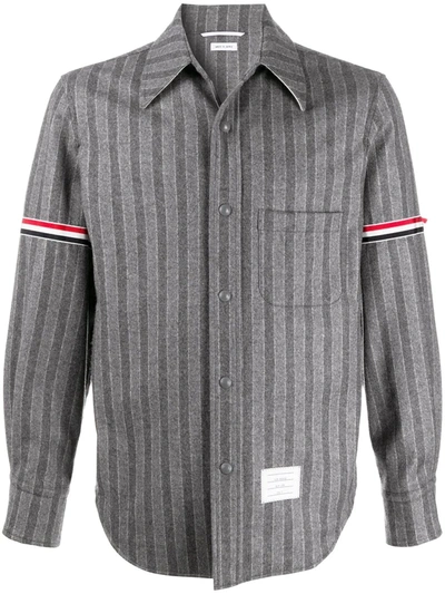 Thom Browne Rwb Armband Snap-front Shirt Jacket In Grey