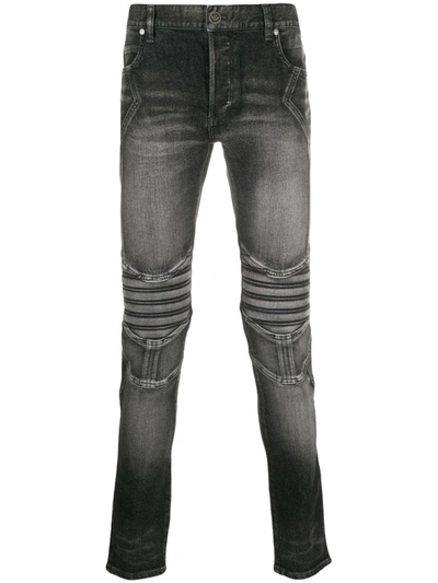 Balmain Stonewashed Skinny Jeans In Black