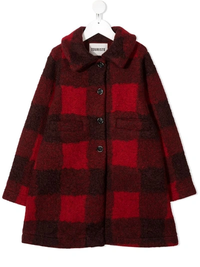 Touriste Kids' Check Princess Coat In Red