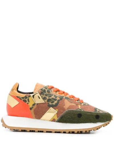 Ghoud Rush Sneaker In Orange And Green Suede And Pony Skin In Multicolor
