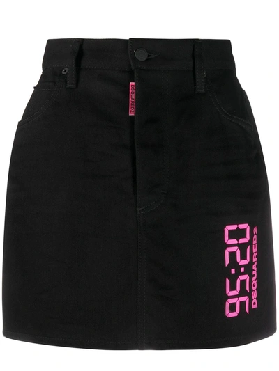 Dsquared2 Logo Print Denim Skirt In Black