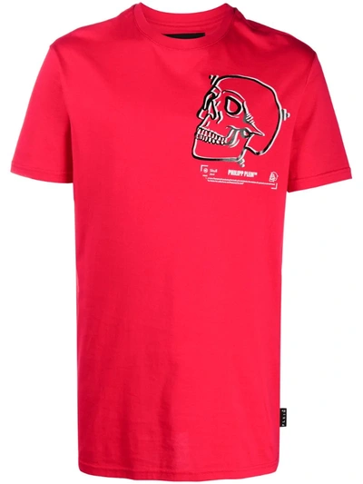 Philipp Plein Outline Skull Red T-shirt With Black And White Skull