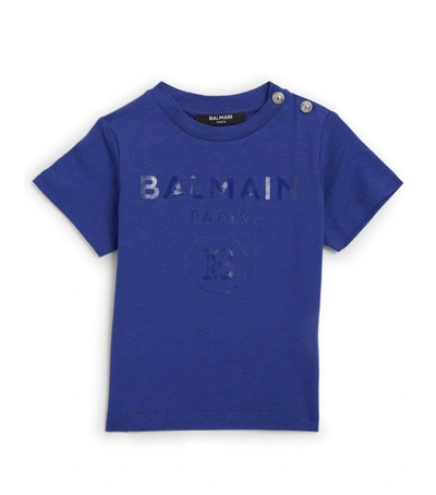 Balmain Babies' Blue T-shirt With Frontal Logo And Buttons