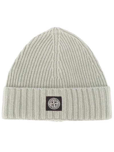 Stone Island Junior Kids' Logo Patch Beanie In Green