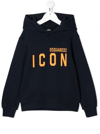 Dsquared2 Teen Logo-print Cotton Hoodie In Blue