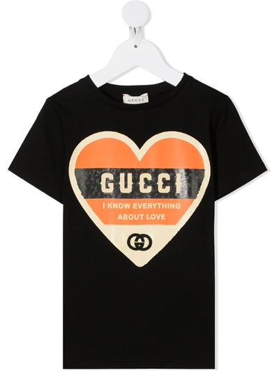 Gucci Kids' I Know Everything About Love Print T-shirt In Black