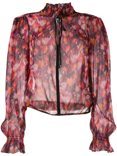Patrizia Pepe Abstract Floral Print Sheer Blouse In Pink