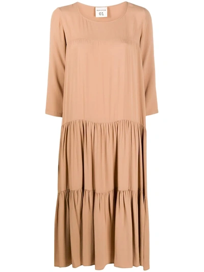Semicouture Tiered Midi Dress In Brown