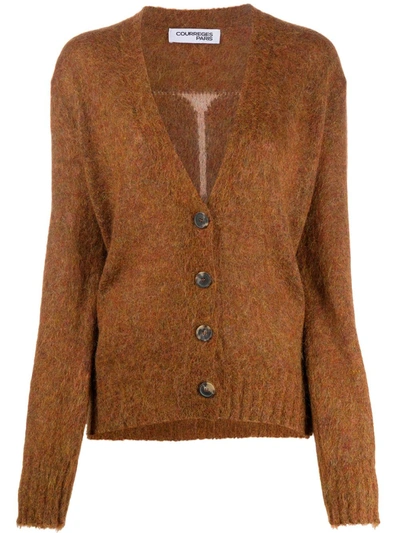 Courrèges V-neck Knitted Logo Cardigan In Brown
