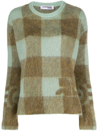 Courrèges Long Sleeve Checked Pattern Jumper In Green